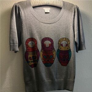 Cooperative Gray Sweater with matryoshka Doll Design